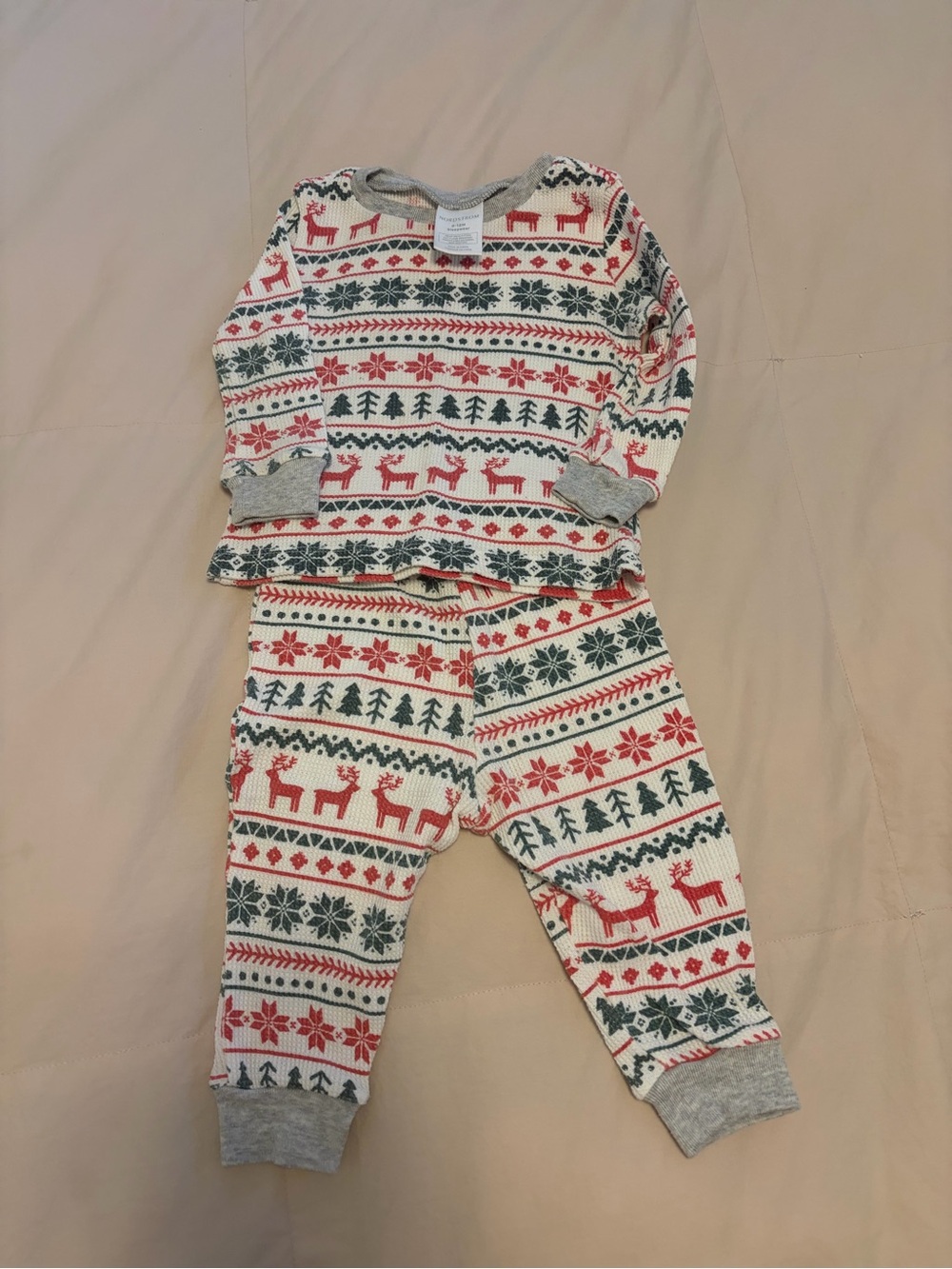Nordstrom Kids Cream, Red & Green Reindeer Holiday Pajama Set